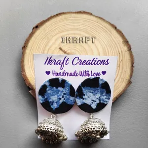 Blue and Black Fabric Jhumka Earrings