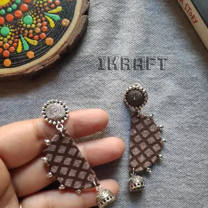 Brown Fabric Half moon Jhumka Earrings